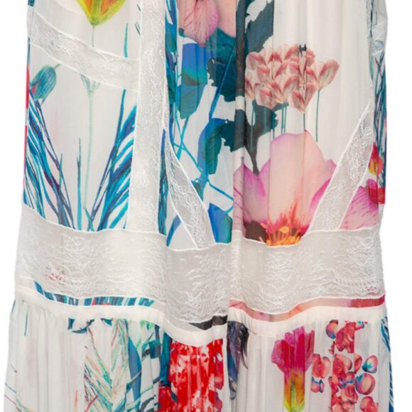 Roberto Cavalli-Multicolored Floral Print Silk & Lace Skirt Size: Small - Picture 4 of 7